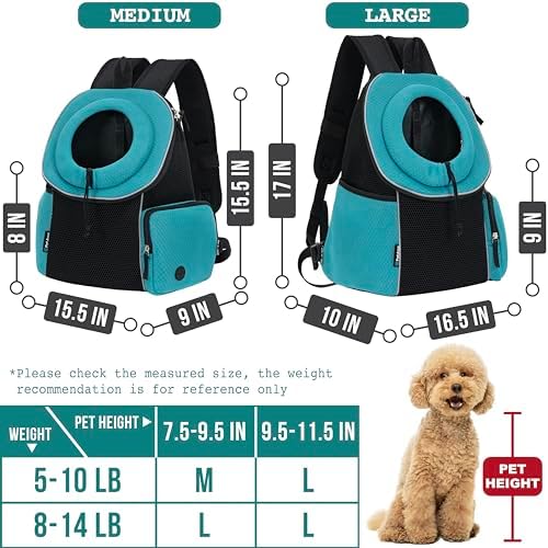 PetAmi Dog Carrier Backpack, Hands-Free Front Carrier, 10 lbs, Teal Blue