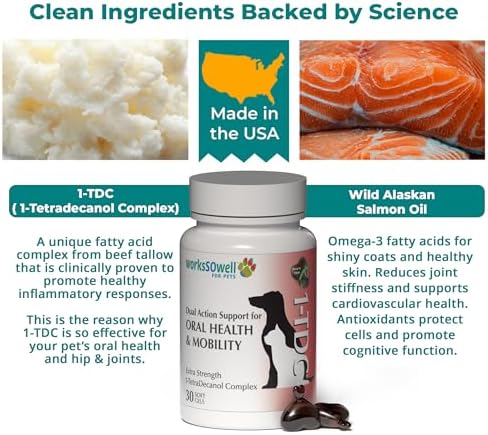 1TDC WorksSoWell Dual Action Hip and Joint Supplement for Dogs & Cats - for Large & Small Breed - Great for Oral Health, Stamina Recovery & Arthritis Pain Relief -30 ct