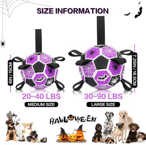 Dog Toys Balls, Dog Soccer Ball with Straps, Dog Birthday Gifts, Durable Balls for Small Medium Pet, Puppy Outdoor Toy, Pet Training Soccer Ball, World Cup Soccer (6 Inch) (Spider, Medium)