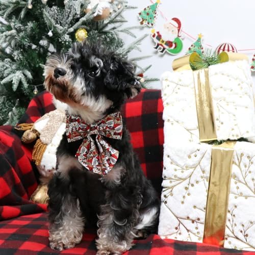 Lionet Paws Christmas Dog Collar with Bowtie - Cute Cotton Adjustable Pink Bowtie Dog Collar with Metal Buckle for Small Medium Dog Girl Boy Gift, XXS, Neck 7-11in