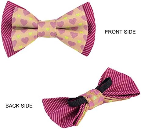 Blueberry Pet 4 Patterns Heart and Stripe Handmade Detachable Bow Tie Adjustable Dog Collar in Fresh Cream, Medium, Neck 14.5"-20"
