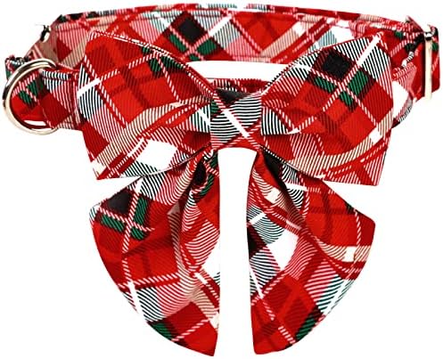 Lionet Paws Christmas Dog Collar with Bowtie, Dog Sailor Bow Collar with Metal Buckle for Dogs and Cats, Adjustable Comfortable Dog Collar Girl Gift, S, Neck 10-16 in