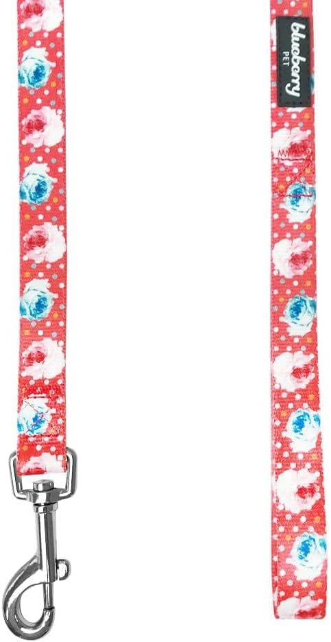 Blueberry Pet 9 Patterns Durable Spring Scent Inspired Rose and Polka Dot Print Brink Pink Dog Leash 4 ft x 1", Large, Leashes for Dogs