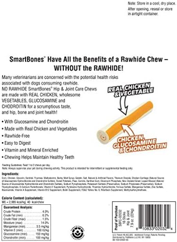 SmartBones Hip and Joint Care Sticks, Rawhide-Free Chews for Dogs, with Glucosamine and Chondroitin, 16 Count (Pack of 2)