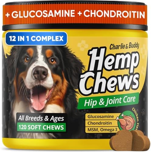 Glucosamine for Dogs - Hеmp Calming Chews with Glucosamine & Chondroitin - Daily Support with MSM, Omega 3 and Turmeric for Senior and Large Breed Dogs - Chicken Flavor, 120 Soft Treats