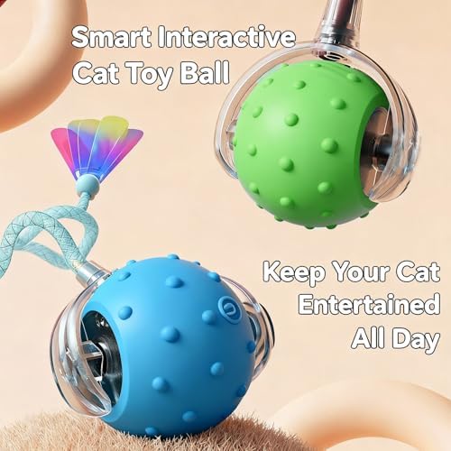 Interactive Cat Toys for Indoor Cats,3-Tails,Automatic Moving Kitten Toys | 2 Pack Cat Toys for Bored Indoor Adult Cats,Smart Rechargeable Cat Enrichment Toys for Cats to Keep Them Busy, Cat Balls