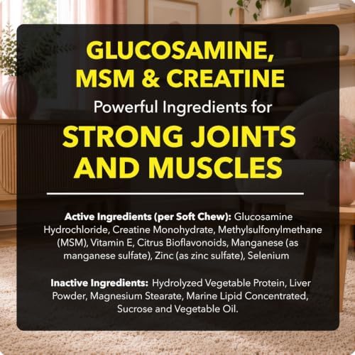 Canine Joint Soft Chews (120 ct) - Glucosamine & MSM Joint Supplement for Dogs - Dog Arthritis Pain Relief – Supports Mobility & Eases Stiffness - Tasty & Easy to Give