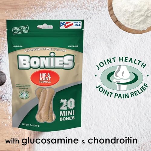 Bonies Natural Hip & Joint Formula Small-Sized Single Bone, Glucosamine & Omega Fatty Acids, Fresh Breath, Clean Teeth, Low Calories, Chicken Flavor, 45 Bones