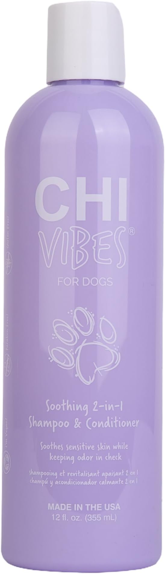 CHI Vibes for Dogs Soothing 2-in-1 Shampoo & Conditioner, 12 Oz | For sensitive skin, deodorizes, vegan formula, pH-balanced, gluten and paraben free, for puppies and adults