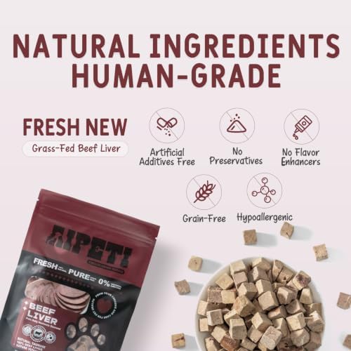 100% Pure Freeze-Dried Raw Beef Liver Cat & Dog Treats, 3.5 oz, Single Ingredient, High Protein, Training Rewards Treats & Food Topper, Grain-Free, No Additives, Perfect for Picky Eaters