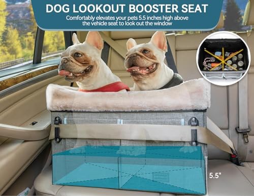 Petsfit Dog Car Seat, Medium/2 Small Dogs Up to 45 lbs, Washable Pad, Light Grey