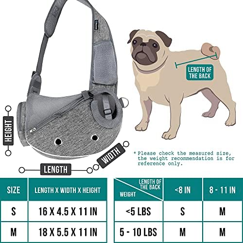 PetAmi Small Dog Sling Carrier, Hands-Free Purse, 5 lb, Gray