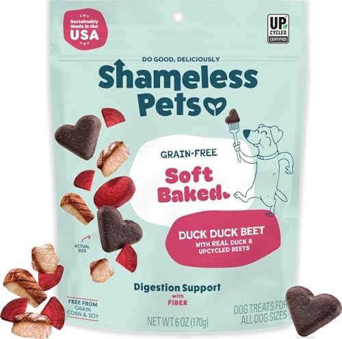 Shameless Pets Soft-Baked Dog Treats, Duck Duck Beet - Natural & Healthy Dog Chews for Digestive Support with Fiber - Dog Biscuits Baked & Made in USA, Free from Grain, Corn & Soy - 1-Pack