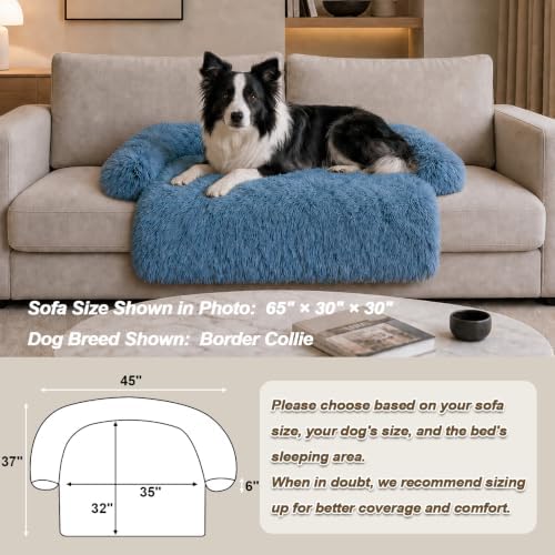 GGIB Calming Dog Bed Fluffy Plush Dog Mat for Furniture Protector with Removable Washable Cover for Large Medium Small Dogs and Cats (Large, Navy)