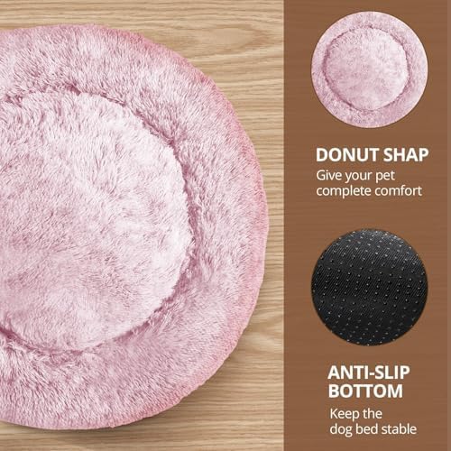 JOLLYVOGUE 36" Calming Donut Dog Bed, Smoke Pink