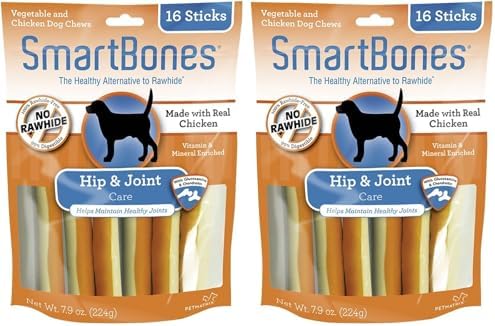 SmartBones Hip and Joint Care Sticks, Rawhide-Free Chews for Dogs, with Glucosamine and Chondroitin, 16 Count (Pack of 2)