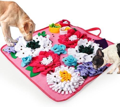 Vextronic Snuffle Mat for Dogs, Large Breed Slow Feeder Interactive Toy | 25x25-inch washable mat. Sparks natural foraging. Eases anxiety. Slows gulping at meals. Fits small to large pets. Pink.