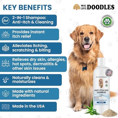 Anti Itch Dog Shampoo & Conditioner for Sensitive & Itchy Skin, Made in USA | Relieves Itchy & Dry Skin, For Irritated Skin & Hot Spots, Hypoallergenic, Tearless & Natural For Puppies, Pets & Cats, USA