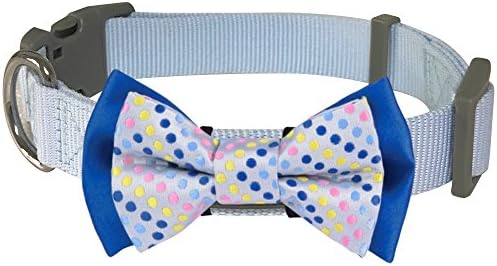 Blueberry Pet Polka Dots Handmade Detachable Bow Tie Adjustable Dog Collar in Neat Pastel Blue, Small, Neck 12"-16"