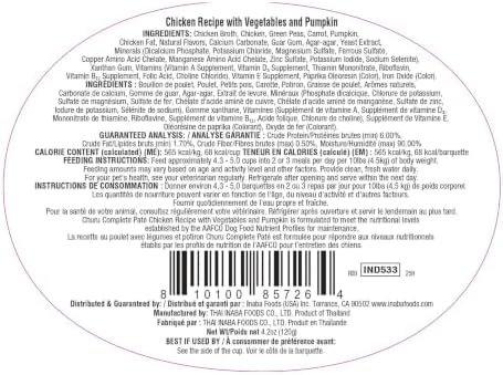 INABA Churu Complete Pate for Dogs, Grain-Free, High Protein & Moisture, Wet Dog Food with Fish Oil, 4.23oz. Cup, 12 Cups, Chicken Recipe with Vegetables & Pumpkin