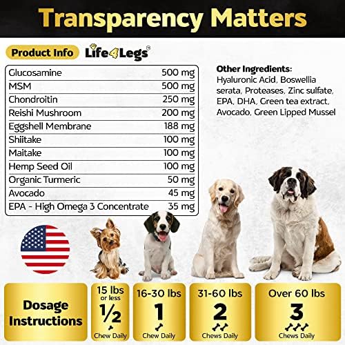 Premium Hip and Joint Supplement for Dogs, Glucosamine for Dogs with Chondroitin, MSM, Turmeric & Omega 3, Daily Dog Joint Supplement Soft Chews, Bacon, 30 Count