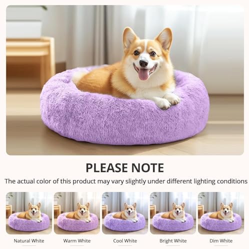 JOLLYVOGUE 31" Calming Donut Dog Bed, Purple