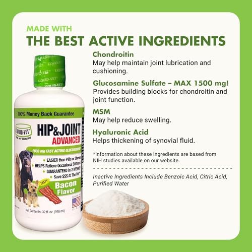 LIQUID-VET by Cool PET Holistics K9 Hip & Joint Advanced Formula, Bacon Flavor, 32 oz