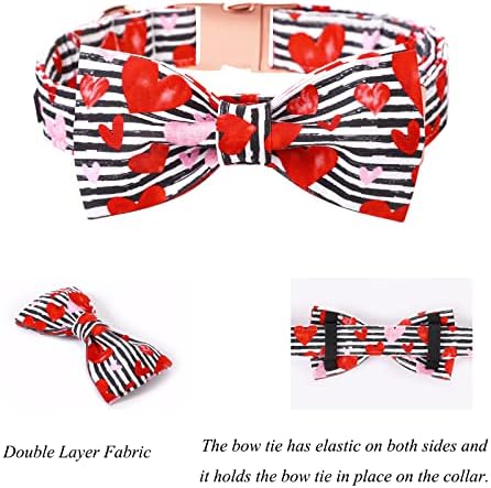 Lionet Paws Valentines Dog Collar with Bowtie, Dog Bowtie Collar with Metal Buckle for Dogs, Adjustable Comfortable Dogs Collars Girl Boy Hearts, XS, Neck 8-12 in
