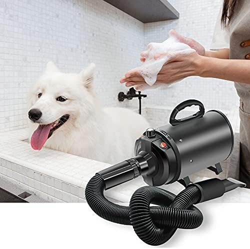 Dog Hair Dryer Quick Dry 2800W Noise Reduction Pet Hair Dryer Home Use Professional Stepless Adjustable Speed Spring Hose 4 Nozzles Dog Blow Dryer for Grooming with Heater