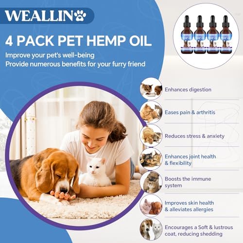 Hemp Oil for Dogs and Cats, Calming Drops, Omega 3-6-9, 4 Fl Oz, 4 Pack
