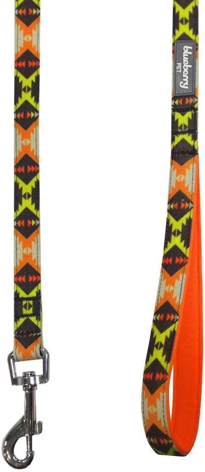 Blueberry Pet 2 Colors Southwestern Vintage Tribal Print Dog Leash with Soft & Comfortable Handle, 5 ft x 5/8", Extravagant Orange, Small, Leashes for Dogs