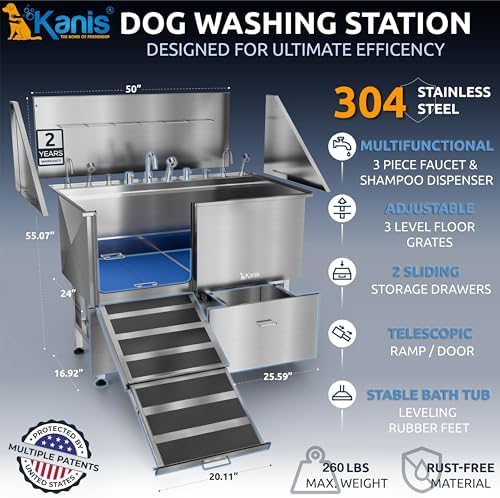 KANIS Professional Dog Washing Station 304 Stainless Steel Pet Wash Sink