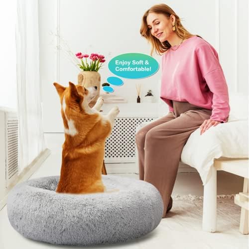 SAVFOX Calming Donut Dog Bed, 45", Light Grey