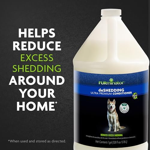FURminator Ultra Premium deShedding Conditioner for Dogs, 1 Gal with Pump | Reduces Excess Shedding, Nourishes Skin & Coat, Helps Remove Wet Dog Smell, No Parabens or Dyes, Fresh Scent
