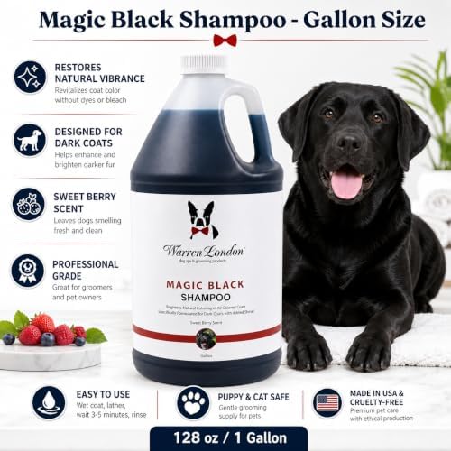 Warren London Magic Black Dog Shampoo | Brightens Any Dog Coat | Formulated for Darker Dog Coats | Puppy and Cat Safe Grooming Supplies | Berry Scent 128 Ounce, Made in USA