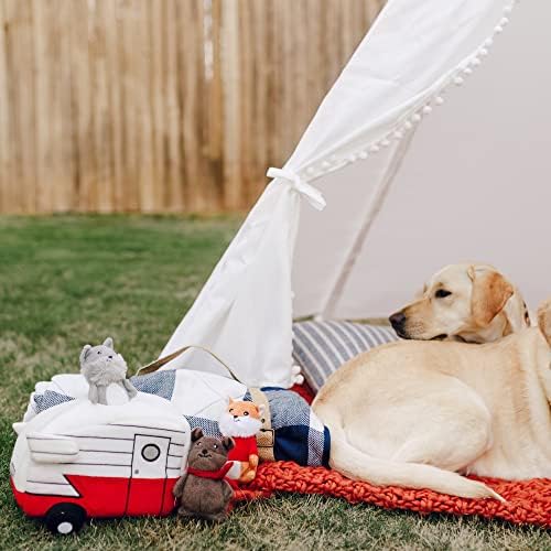 ZippyPaws Burrow Interactive Dog & Puppy Toys for Boredom- Retro Camper | Stimulating Pet Products to Keep them Busy, Hide & Seek Plush Dog Puzzle, Enrichment Squeaky Toy, For Small & Medium Dogs