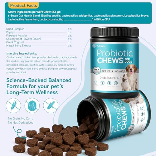 Probiotics for Dogs, 200 Soft Chews with Digestive Enzymes and Prebiotics, Daily Digestive Support for Gut Health and Stool Balance, Chicken Flavor