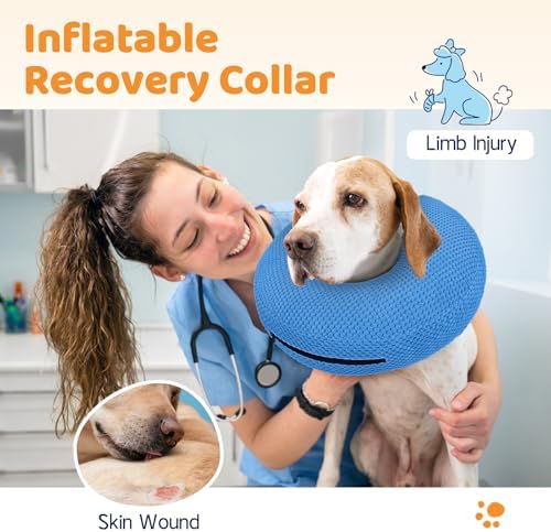 Supet Inflatable Dog Cone Collar for Dogs to Stop Licking, Dog Donut Collar After Surgery, Soft Pet Cone for Small Medium Large Dogs Blue 02 XL