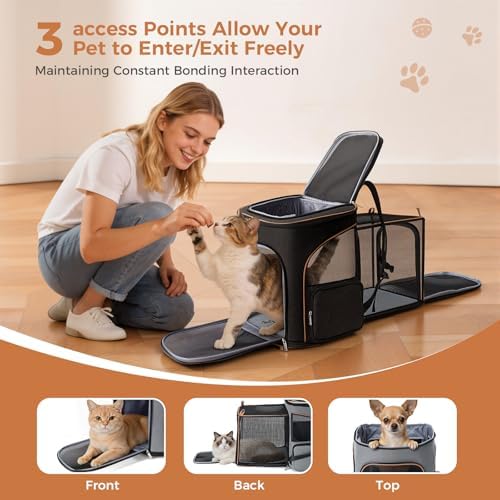 Lekereise Large Cat Backpack Carrier, Expandable, Up to 18 lbs, Black