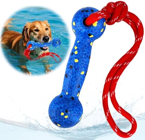 Mity rain Floating Dog Toys –E-TPU Water Pool Fetching Toy with Rope | for Small Medium Large Pet, Bumper Shape Indestructible Interactive Dog Chew Toys for Summer Outdoor Training Fun (Blue)