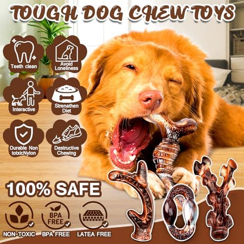 Dog Chew Toys for Aggressive Chewers 4 Pack, Indestructible Dog Toys, Bacon Flavor, Tough Nylon Bones to Keep Them Busy, Medium & Large Breed, Gifts for Dogs