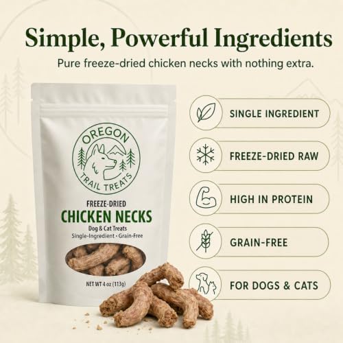 Oregon Trail Treats Freeze-Dried Chicken Necks Dog Treats - Single Ingredient 4 oz