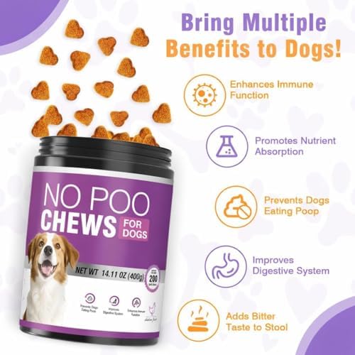 400 Chews No Poo Chews for Dogs-Stool Deterrent for Dog Eating Poop-Coprophagia Deterrent for Dogs-Gut Health & Immune Support-Digestive Enzymes Probiotics Supplement-2 * 200 Soft Chews-Duck