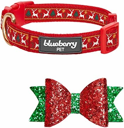 Blueberry Pet Christmas Dog Collar with Bow, Medium, Adjustable Holiday Collar for Medium & Small Dogs, Award-Winning Brand, Fits 14.5"-20" Neck