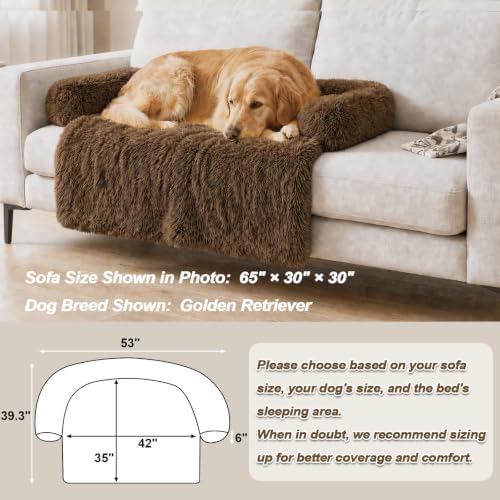 GGIB Calming Dog Bed Fluffy Plush Dog Mat for Furniture Protector with Removable Washable Cover for Large Medium Small Dogs and Cats (Extra Large (53x39.3x6), Brown)