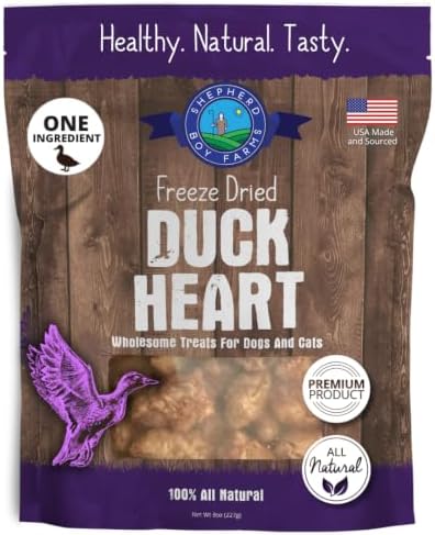 Shepherd Boy Farms Freeze Dried Duck Hearts for Dogs, Humanely Raised - 8oz