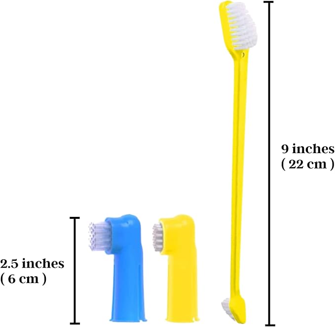 SunGrow Dog Toothbrush Set, Dual-Headed Brush, 2 Bonus Finger Brushes Included, Removes Plaque, freshens Dog's Breath, Use with Dog Toothpaste, 3 Pcs