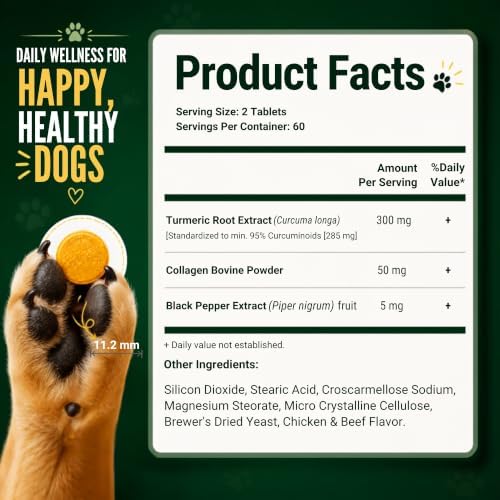 Vitamatic Pets Turmeric + Collagen Tablets for Dogs, 120 Chewables