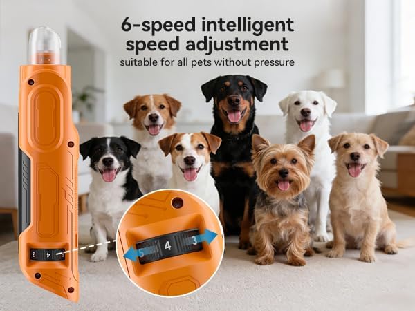 PAPIFEED 6-Speed Pet Nail Grinder with Dual LED, Orange