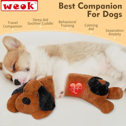 WEOK Puppy Heartbeat Toy for Separation Anxiety Relief, Heartbeat Stuffed Animal Anxiety Calming Behavioral Aid Plush Toy for Dogs Cats Pets